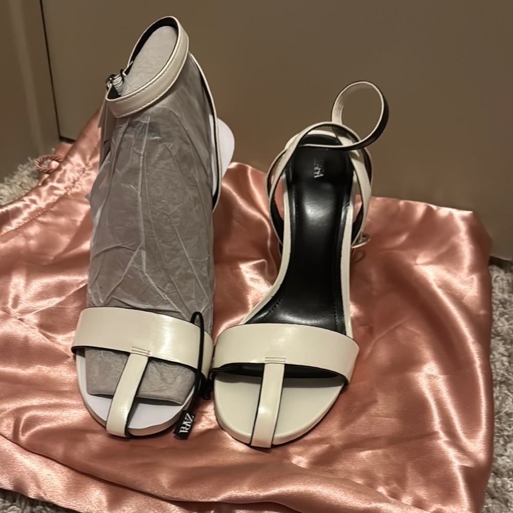 Zara white Heeled Sandals with Ankle Strap